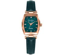Jessica Simpson Diamond Collection - Reloj para mujer, cuarzo clásico, correa de cuero, cara de cristal facetado barrle, elegante reloj de vestir para mujer, Oro rosa/verde., 24