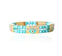Jessica Simpson Pulsera de mal de ojo para mujer, pulseras de mal de ojo dorado para mujer, Adjustable, Latón, imitación dorada, piedras acrílicas