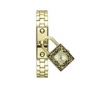 Jessica Simpson Reloj con medallón para mujer, pulsera plateada, caja cuadrada de 20 mm, movimiento de cuarzo analógico, correa de metal ajustable, caja de regalo incluida (plateado), Dorado