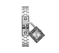Jessica Simpson Reloj con medallón para mujer, pulsera plateada, caja cuadrada de 20 mm, movimiento de cuarzo analógico, correa de metal ajustable, caja de regalo incluida (plateado), Plateado