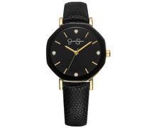 Jessica Simpson Reloj de pulsera de cuero para mujer, esfera de cristal facetado octagongo, movimiento de cuarzo clásico, elegante reloj de vestir para mujer, Negro -, 32