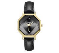 Jessica Simpson Reloj de pulsera de cuero para mujer, esfera de cristal facetado octágono, movimiento clásico de cuarzo, elegante reloj de vestir para mujer, Negro -, 32