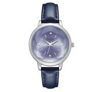 Jessica Simpson Reloj de pulsera de cuero para mujer, esfera redonda de cristal facetado, movimiento clásico de cuarzo, elegante reloj de vestir para mujer, Oro rosa azul., 34
