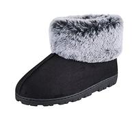 Jessica Simpson Women's and -Girls Microsuede Super Soft Bootie Slippers with Indoor Outdoor Sole, Black, Large