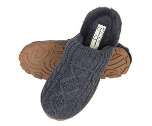 Jessica Simpson Womens Soft Cable Knit Slippers with Indoor/Outdoor Sole