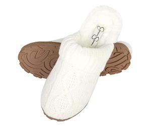 Jessica Simpson Womens Soft Cable Knit Slippers with Indoor/Outdoor Sole