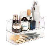 JessLab Organizador de Cajones, Organizador de Maquillaje Acrílico Almacenamiento de Cosméticos Exhibición de Joyería para Escritorio Armario Baño Tocador Encimera, Transparente (1+1 Compartimento)