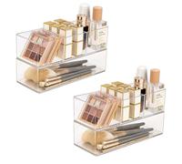 JessLab Set de 4 Organizadores de Cajón Acrílicos, Cajas Transparentes para Maquillaje, Joyería y Suministros, Apilables para Tocador, Baño, 2 de 1 Compartimento & 2 de 3 Compartimentos