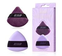 Jessup Borla Maquillaje, 2pcs Borlas Polvos Triangulares Puffs Suaves para Base, Fijación y Baking, Reutilizables y Lavables, Morado SP018