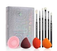 Jessup Esponja de Maquillaje 3pcs, Brochas Sombras de Ojos 6pcs, Limpiador Pinceles Maquillaje Alfombrilla y Caja de Maquillaje con Espejo - Herramientas belleza para una Aplicación impecable, T504