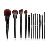 Jessup - Juego de 13 brochas de maquillaje profesionales veganas para base, polvos, contorno, rubor, resaltador, sombra de ojos, difuminado, corrector, delineador de ojos, color negro T300