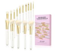 Jessup Juego de 15 Brochas de Maquillaje para Base, Contorno, Colorete y Polvos, Cerdas Sintéticas Premium, Sombras de Ojos, Corrector y Delineador, Blanco Perlado T518