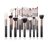 Jessup - Juego de pinceles de maquillaje profesional, 25 piezas, Negro, premium, base en polvo natural, sombra de ojos, corrector, rubor, resaltado, etiquetado, T155