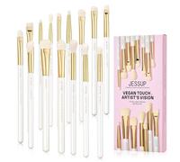 Jessup Juego Profesional de 15 Brochas Maquillaje para Ojos, Difuminar Sombras, Corrector, Cejas y Delineador Angular, Cerdas Suaves Libre de Crueldad, Blanco Perlado T519