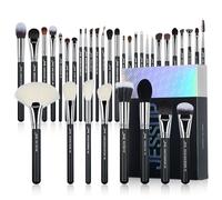 Jessup Set Brochas de Maquillaje Profesional 35pcs, Brochas Sintéticas Premium Etiquetadas para Base,Sombras,Corrector, Contorno, Delineador, Rubor,Polvos y Cejas, Libre de Crueldad,Negro T342
