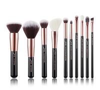 Jessup T156 Kit de 10 brochas de maquillaje para base de maquillaje, delineador de ojos y corrector, hechas a mano, color negro y oro rosa