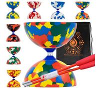 Jester - Juego de diábolos con varillas de fibra, cuerda de diábolo - Juego de diábolo de goma mediana profesional con bolsa de transporte en cascada (multicolor)