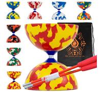 Jester - Juego de diábolos con varillas de fibra, cuerda de diábolo, juego de diábolo Pro mediano de goma con bolsa de transporte en cascada (rojo y amarillo)