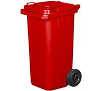 Jestic Cubo de Basura 120 Litros con Ruedas de Goma Silenciosas para Reciclaje Interior y Exterior EN840, Rojo