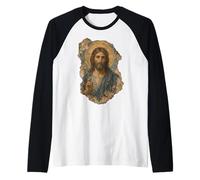 Jesucristo Antiguo Fresco Estilo Icono Cristiano Arte Fe Camiseta Manga Raglan