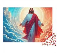 Jesucristo Ascensión Grueso Rompecabezas de 1000 Piezas para Adultos Jesús Divino con Brazos Abiertos Fondo de Cielo Celestial Vibrante Desafiante Alivio de Estrés 70x50cm/1000pzs