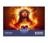 Jesucristo con corazón en Llamas 1000 Piezas Puzzle para Adultos Puzzle Cartón Extra Grueso - Antiestrés Y Viajes, Entrena El Cerebro para 12+ Años 38x26cm/1000pcs