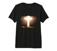 Jesucristo Fe Cruz en la Roca Hombres Cristianos Corriendo Camiseta Premium