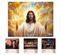 Jesucristo Imágenes exquisitas Calendario de pared 2026, calendario cristiano de pared con versículos bíblicos, escrituras diarias para la fe, la paz y la inspiración, regalo cristiano (1 pc)