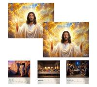 Jesucristo Imágenes exquisitas Calendario de pared 2026, calendario cristiano de pared con versículos bíblicos, escrituras diarias para la fe, la paz y la inspiración, regalo cristiano (2 pcs)