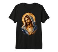 Jesucristo Manto Azul Icono Sagrado Fe Obra De Arte Camiseta Premium