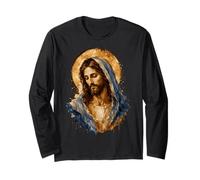 Jesucristo Manto Azul Icono Sagrado Fe Obra De Arte Manga Larga