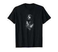 Jesucristo Orando Corona de Espinas y Fe Cristiana Camiseta gráfica económica, Hombre, Negro, XL