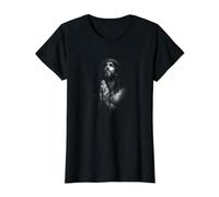 Jesucristo Orando Corona de Espinas y Fe Cristiana Camiseta gráfica económica, Mujer, Negro, L