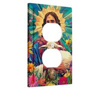 Jesucristo - Placas de cubierta para interruptor de luz, diseño floral de primavera para acentos de pared, placas de pared termoplásticas, estilo sagrado decorativo, toma dúplex individual de tamaño