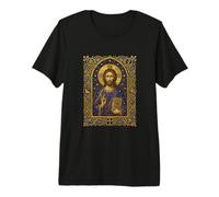 Jesucristo Retrato Ornado Bizantino Sagrado Icono Arte Fe Camiseta Premium