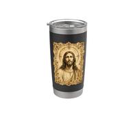 Jesucristo Vintage Pergamino Estilo Devocional Icono Arte Vaso térmico de acero inoxidable de doble pared