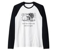 Jesucristo vivió murió y resucitó Camiseta Manga Raglan