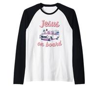 Jesús a bordo coche convertible fe cita conducción cristiana Camiseta Manga Raglan
