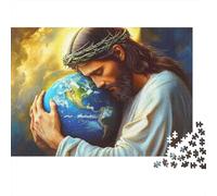 Jesús Abrazando la Tierra Puzzle 1000 Piezas Jesús Arte Mundial Cartón Reciclado para Parejas Decoración Pared para Entretenimiento Oferta Mejor Regalo 38x26cm/1000pcs