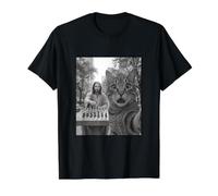 Jesús Ajedrez Gato Selfie Divertido Religioso Camiseta gráfica económica, Hombre, Negro, S