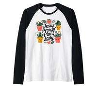Jesús alabando a la dama de la planta - planta de amantes de Camiseta Manga Raglan