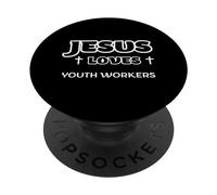 Jesús ama a los Trabajadores Juveniles Líderes Juveniles éticos Cristianos PopSockets PopGrip Adhesivo