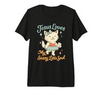 Jesús ama a mi atrevida Little Soul Christian Cat Camiseta Premium