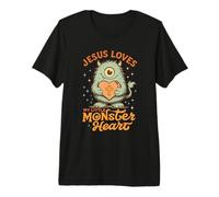 Jesús ama Adorable Cruz de corazón Monstruo Camiseta Premium