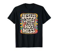 Jesús ama Este lío Caliente Broma Cristiana Groovy Camiseta