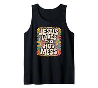 Jesús ama Este lío Caliente Broma Cristiana Groovy Camiseta sin Mangas