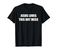 Jesús ama Este lío Caliente Camiseta, Hombre, Negro, L