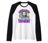 Jesús ama los Libros Leer Historias de novelas Lector Escritor de la Biblia Camiseta Manga Raglan