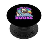Jesús ama los Libros Leer Historias de novelas Lector Escritor de la Biblia PopSockets PopGrip Adhesivo