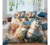 Jesús ángel Caballo Blanco Ropa De Cama 3D Resistente A Decoloración Cierre Oculto Decoración de Segunda Venida Ropa Juvenil Regalo Ideal Single（135x200cm）